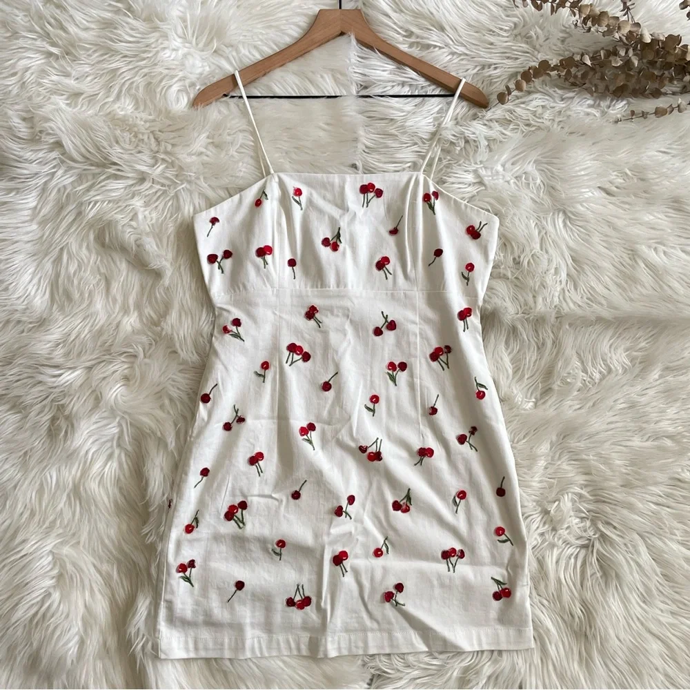 Anthropologie Maeve The Brynne 3D Cherry Mini Dress White Size 8 - Picture 9 of 16